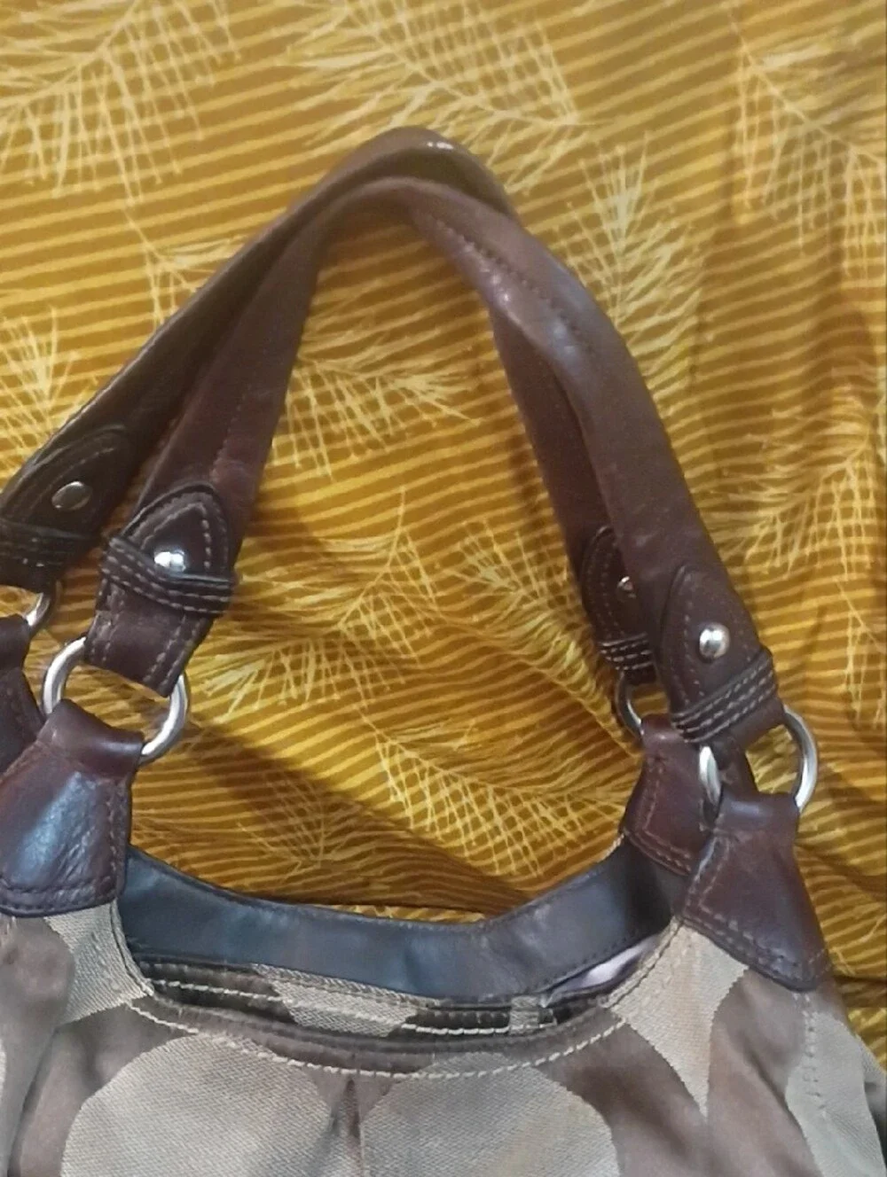 Coach Signature Hobo Bag in Taupe and Dark Brown